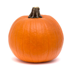 Round orange pumpkin isolated on white background