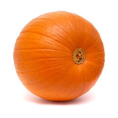 Round orange pumpkin isolated on white background

