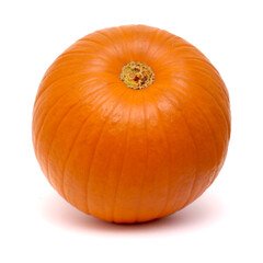 Round orange pumpkin isolated on white background
