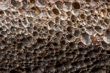 macro shot of used pumice stone with dirt and dead skin inside pores