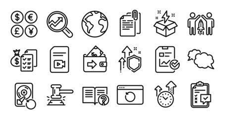 Recovery internet, Creative idea and Accounting wealth line icons set. Secure shield and Money currency exchange. Wallet, Report checklist and Help icons. Vector © blankstock