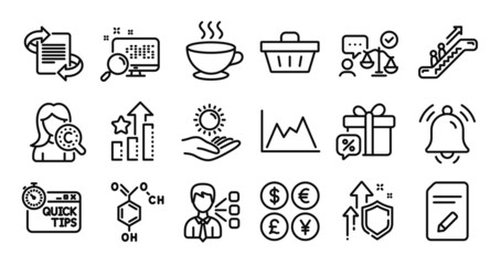 Third party, Edit document and Chemical formula line icons set. Secure shield and Money currency exchange. Sale gift, Marketing and Notification bell icons. Vector