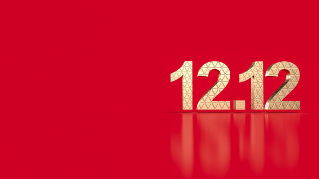 The gold number 12.12 on red background for sale promotion concept 3d rendering