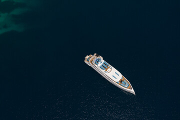 Aerial shot of moored luxury boat