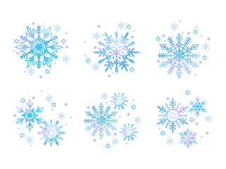 雪の結晶のワンポイントイラスト、セット