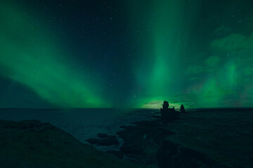 Naklejka na ściany i meble Landscape of Snaefellsnes peninsula in a night with a beautiful Northern Lights. Iceland