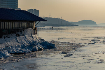 Seascape of the Vladivostok coastline in winter