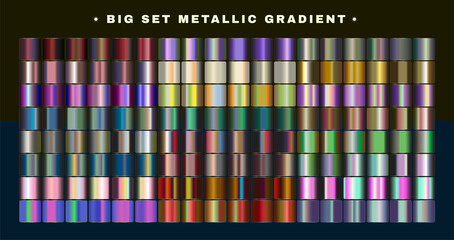 Metallic Swatches color gradient palette set. Gold, silver, bronze, Steel, aluminium Chromium palette