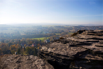 Beautiful autumn Landscape in the sandstone Mountains in the north Bohemia, Tisa Rocks, Czech Republic