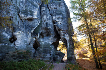 Beautiful autumn Landscape in the sandstone Mountains in the north Bohemia, Tisa Rocks, Czech Republic