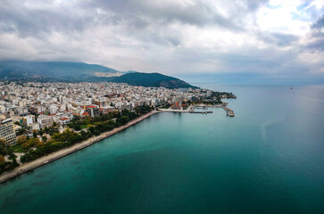 Aerial view over Volos seaside city, Magnesia, Greece