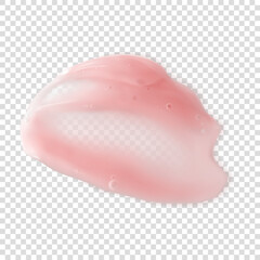 Pink shampoo or shower gel smear sample with bubbles 3d vector realistic illustration isolated. Hygiene, skin and body care beauty cosmetic smudge
