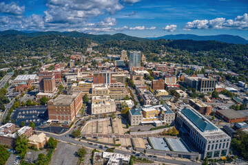 Aerial View of Asheville, North Carolina during Summer