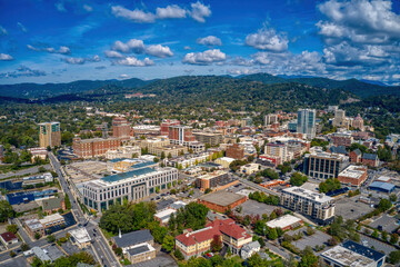 Aerial View of Asheville, North Carolina during Summer