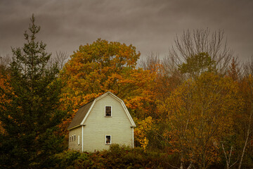 2021-10-31 A ABANDONED FARM HOUSE IN BOOTH BAY MAINE SURROUNDED BY FALL FOLIAGE