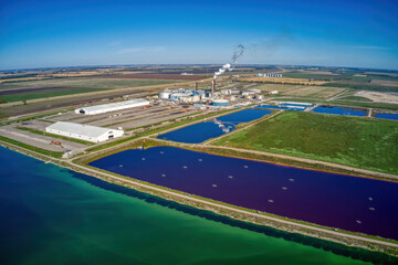 Aerial View of a Sugar Mill Refinery in Rural North Dakota with Ponds