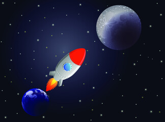 Naklejka premium Rocket boosting to the moon vector illustration
