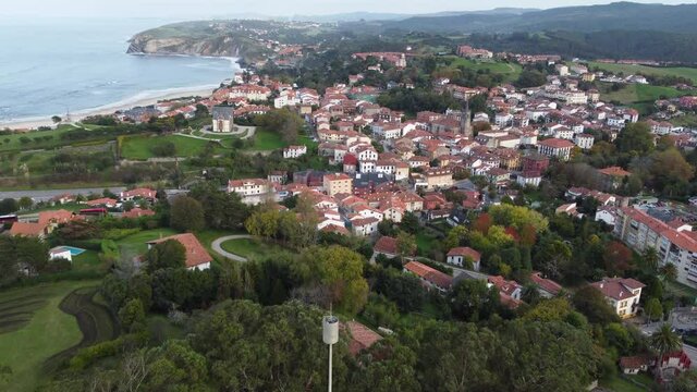Aerial view of Comillas Village in Cantabria Spain. High quality 4k footage