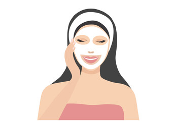 Woman applying face sheet mask vector illustration