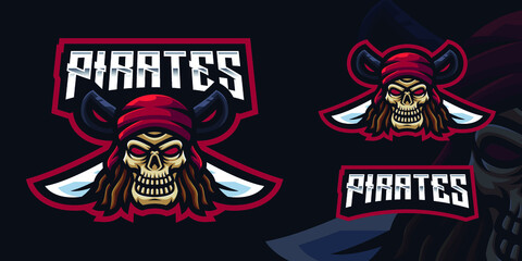 Pirates Skull Mascot Gaming Logo Template