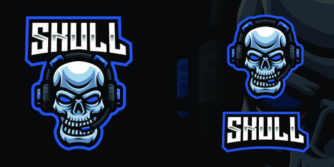 Skull With Headset Mascot Gaming Logo Template