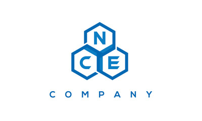 NCE letters design logo with three polygon hexagon logo vector template	
