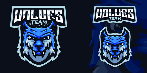 Blue Wolf Head Mascot Gaming Logo Template