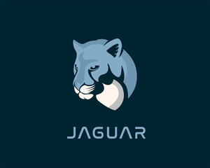 simple blue head jaguar leopard big cat logo template illustration