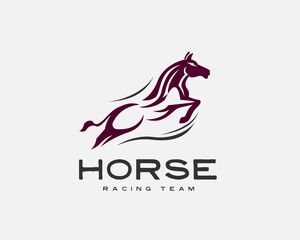 jump horse drawn art logo template illustration