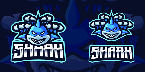 Obraz premium Shark Swept by Wave Mascot Gaming Logo Template