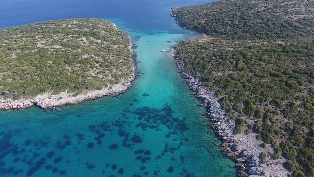 Green sea waters between Kasonisi islet and Samos island in Greece