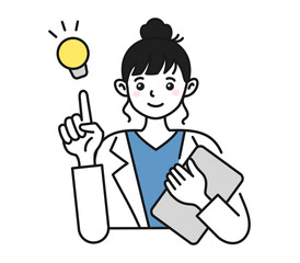 提案をする白衣を着た女性の看護師/医師のイラスト素材