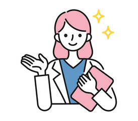 案内や説明をする白衣を着た女性の看護師/医師のイラスト素材