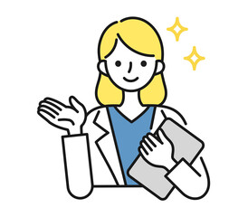 案内や説明をする白衣を着た女性の看護師/医師のイラスト素材
