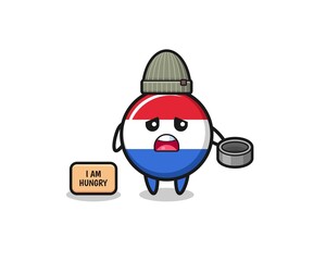 cute netherlands flag beggar cartoon character