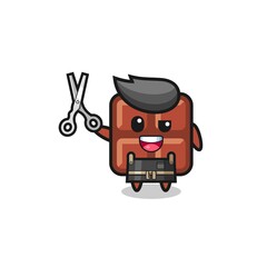 chocolate bar character as barbershop mascot