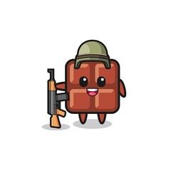 cute chocolate bar mascot as a soldier