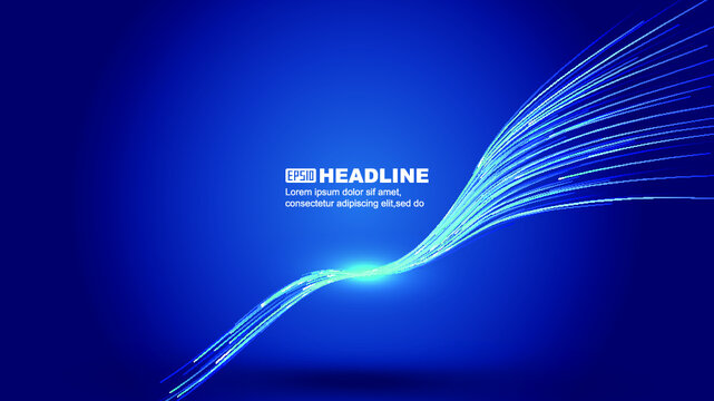 Blue luminous line waveform moving forward Internet technology sense background.