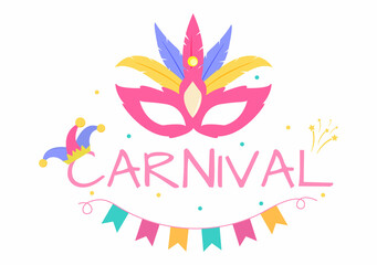 Obraz premium Happy Carnival Celebration Background Vector Illustration. People festival With Colorful Party, Confetti, Dance, Music and bright Costumes for Poster