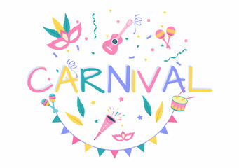 Happy Carnival Celebration Background Vector Illustration. People festival With Colorful Party, Confetti, Dance, Music and bright Costumes for Poster