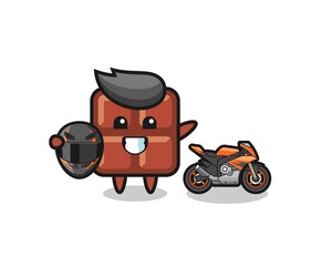 Obraz premium cute chocolate bar cartoon as a motorcycle racer