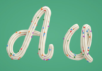 white cream candy Font Isolated on green Background, 3d rendering, cream letters and numbers,Birthday party celebration.