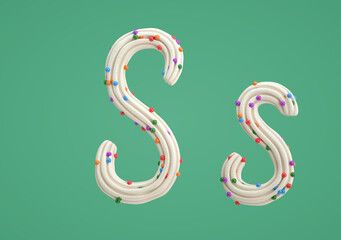 white cream candy Font Isolated on green Background, 3d rendering, cream letters and numbers,Birthday party celebration.