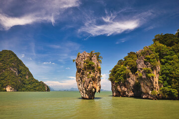 Tropical islands view at James bond island (Khao Tapu) with ocean blue sea water, Phang Nga Thailand nature landscape