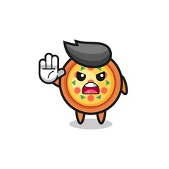 pizza character doing stop gesture