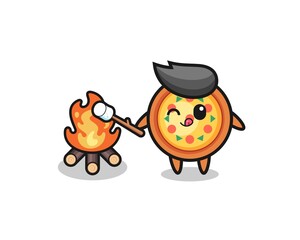 pizza character is burning marshmallow