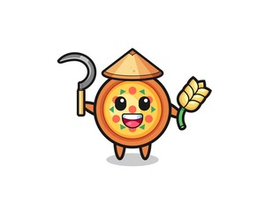 pizza Asian farmer holding paddy