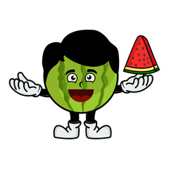 Illustration fruit watermelon mascot cartoon character. illustration flat style. suitable for promotion of juice products, fresh drinks, prints design, children book, etc. design template vector