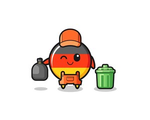 the mascot of cute germany flag as garbage collector