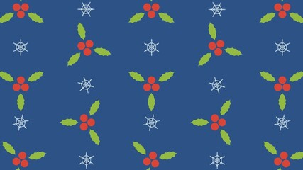 ひいらぎと雪の結晶　ブルー